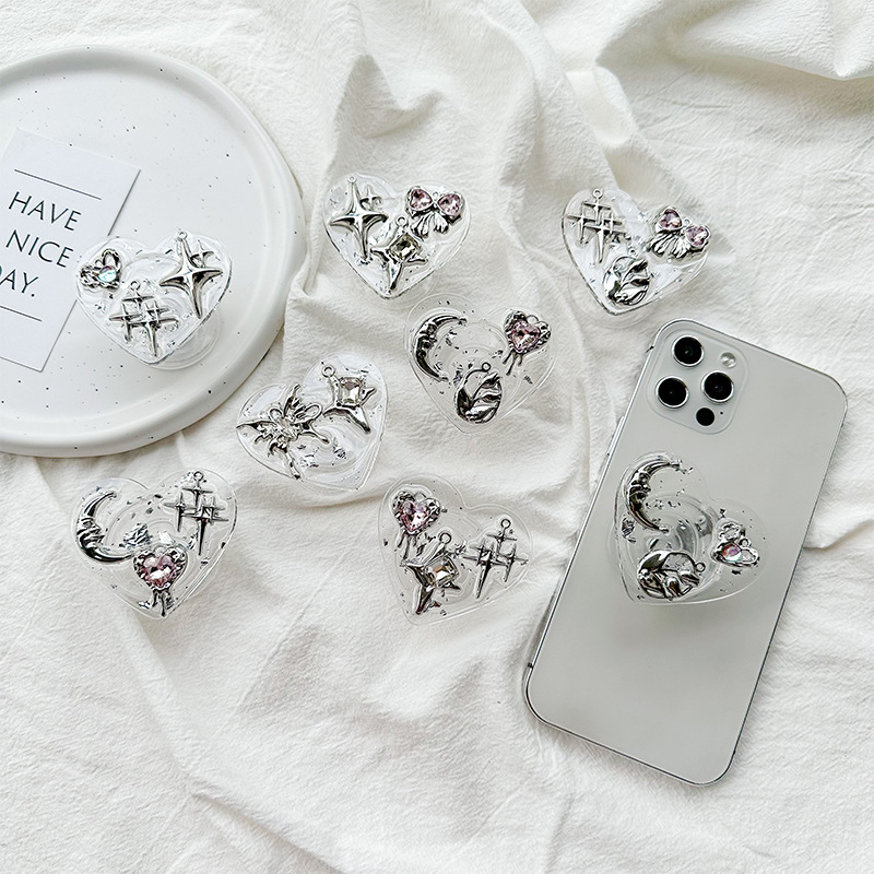 Phone Accessories Vendor - Transparenter Herz-Handyhalter mit Klebefläche, Y2K Coquette