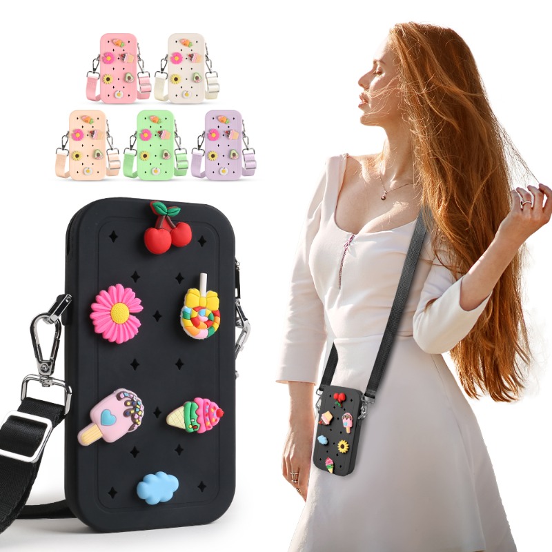 Phone Accessories Organizer - Multifunktionale Tragbare Silikon-Umhängetasche Wasserdichte Reißverschluss-Reisetasche Einfarbiger