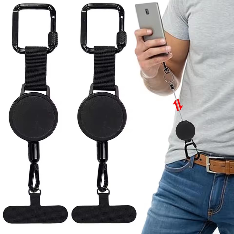 Quirky Phone Accessories - Einziehbarer Anti-Diebstahl-Telefonhalter, Smartphone-Sicherheits-Lanyard Stra mit Karabiner,